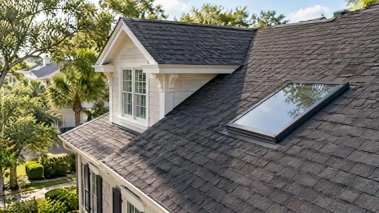 Low-profile skylight installation on a Celebration residential shingle roof