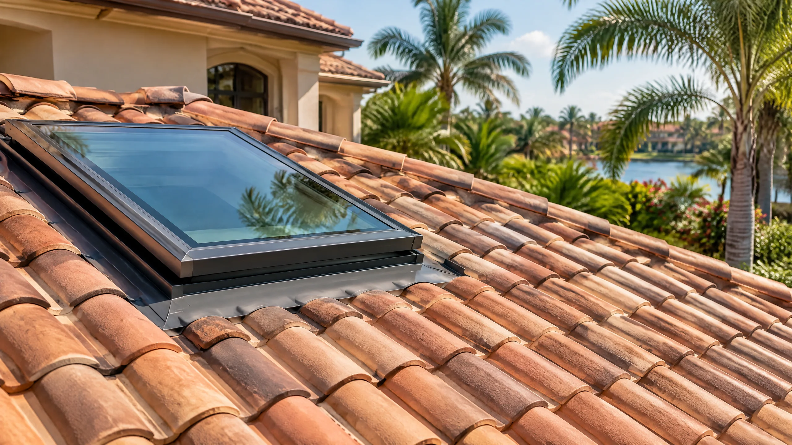 Premium skylight installation integrated into a Naples tile roof