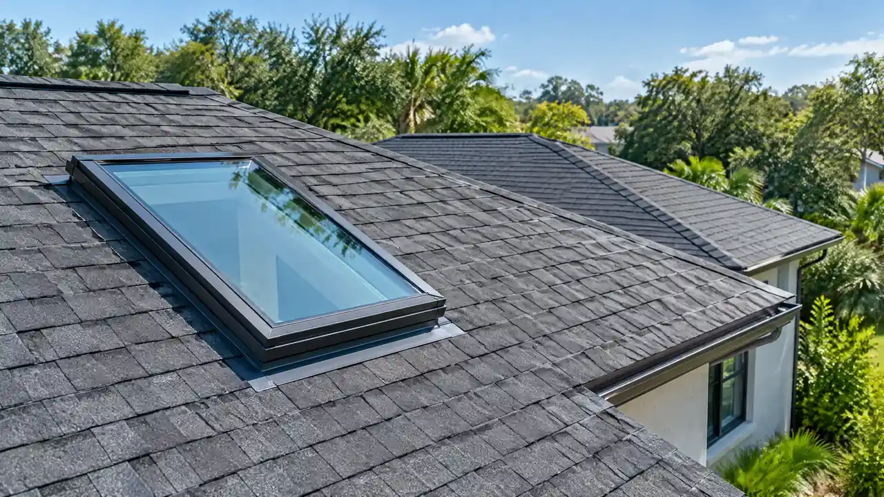 Modern skylight installation on an Orlando residential shingle roof