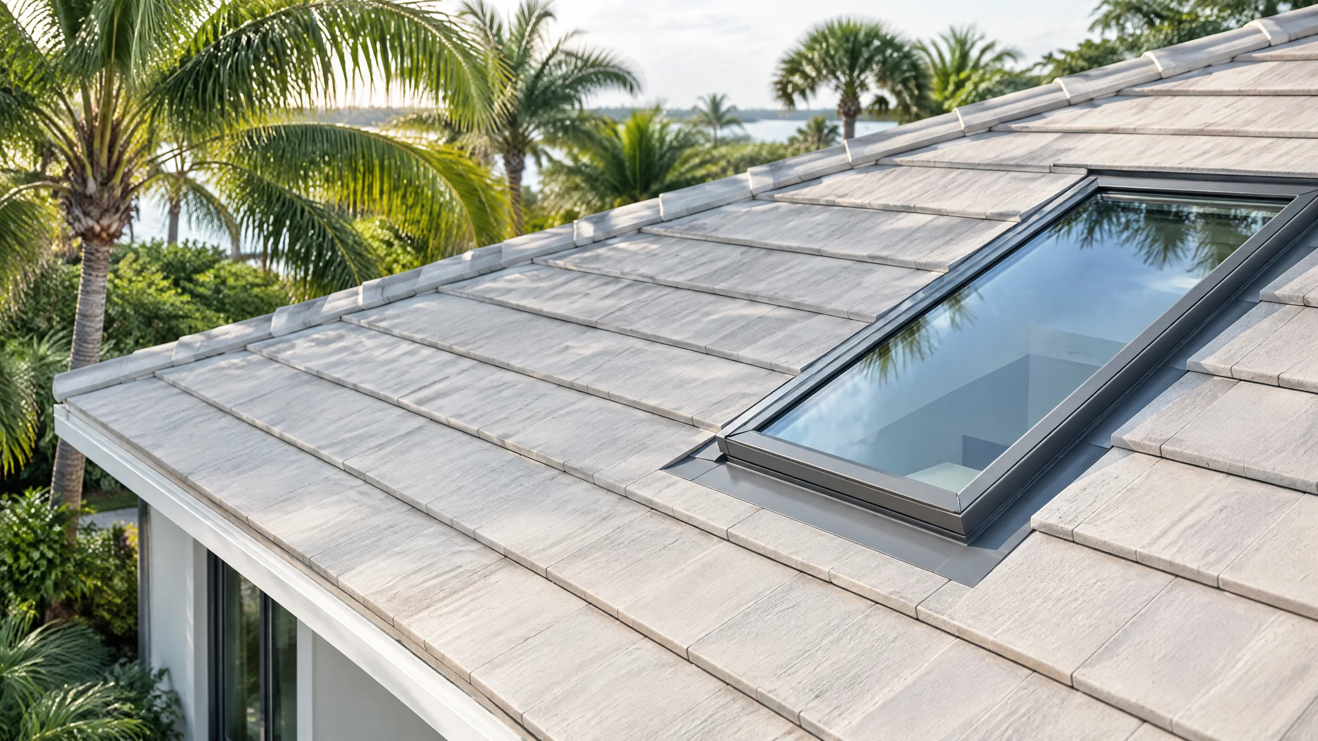 New skylight installation on a Sarasota coastal contemporary tile roof