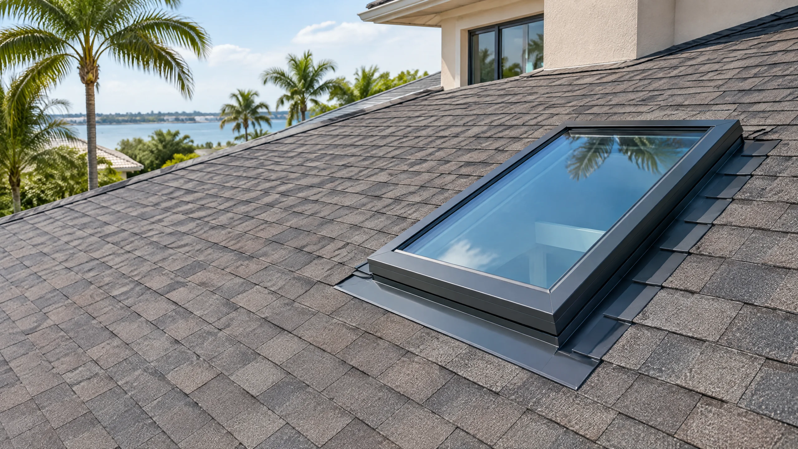 Professionally flashed residential skylight installation on a Tampa home