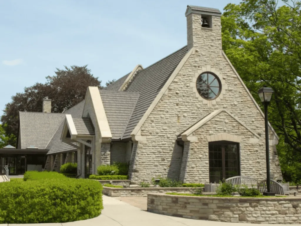 Historic church building with restored heritage roofing using Enviroshake composite slate tiles