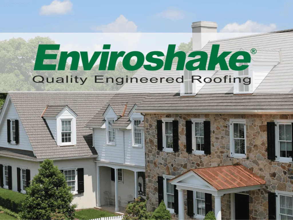 Timeline showing the evolution of roofing materials from cedar shake to modern Enviroshake composite