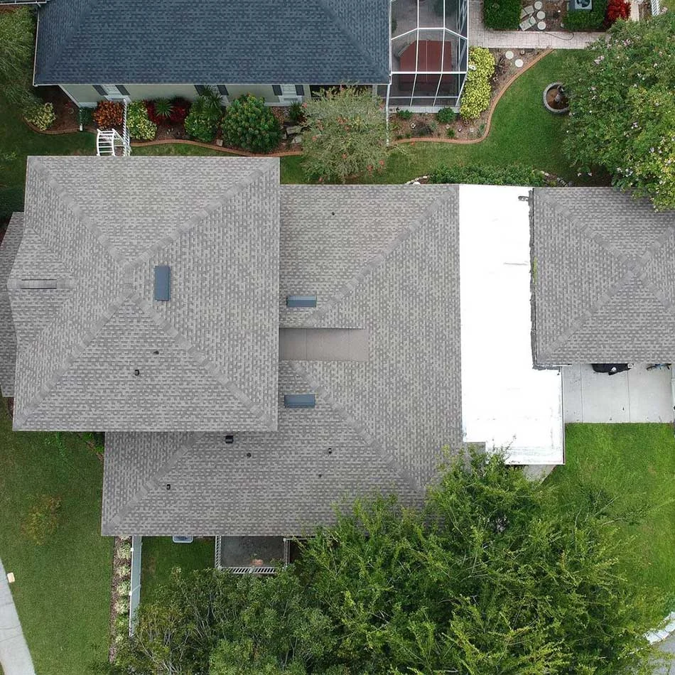 Aerial view of a large roof